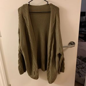 Olive green, knitted cardigan